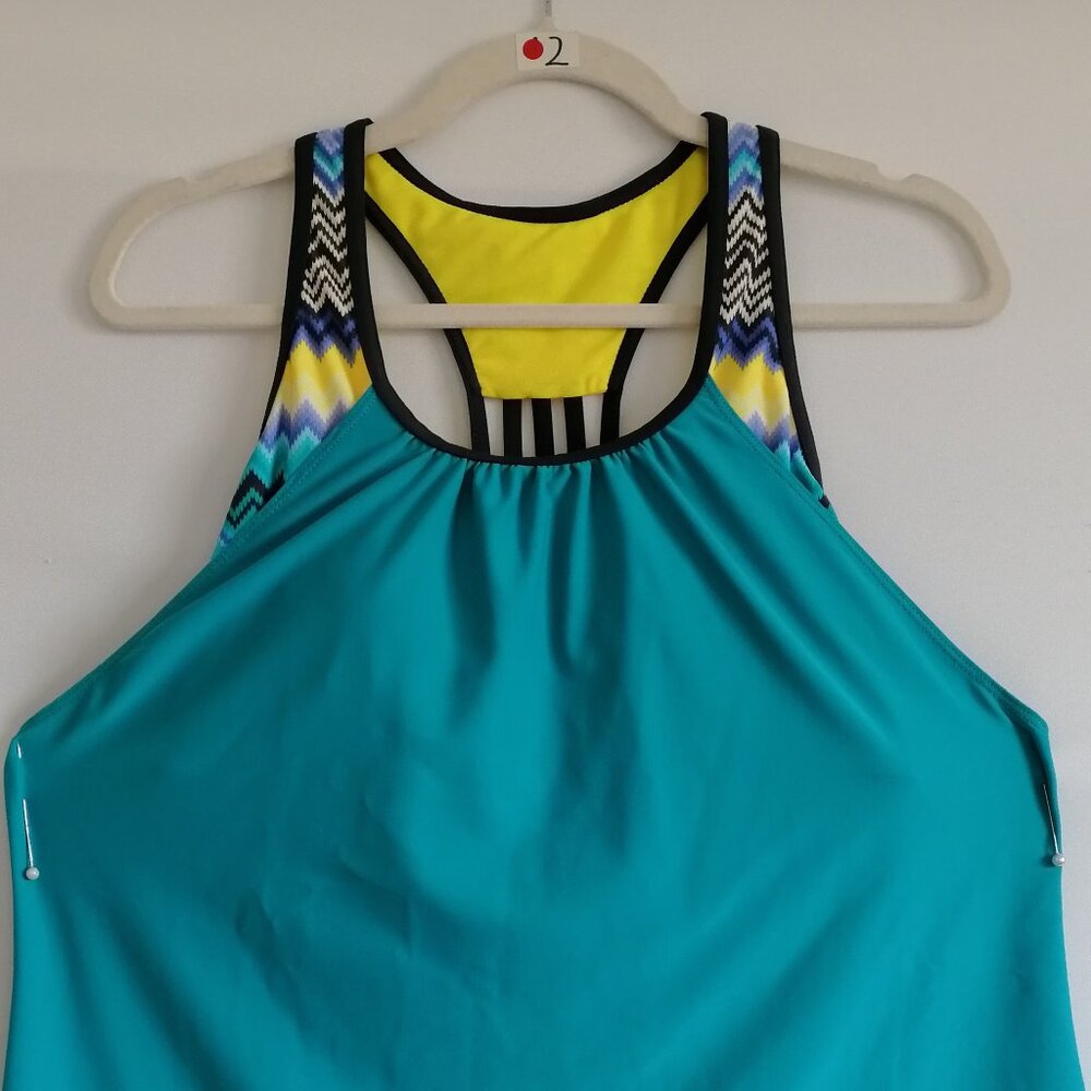 ZeroXpousr Womens Teal Blue Built In Bra Comet UPF 30 Tankini Swimsuit Top S - Picture 2 of 6